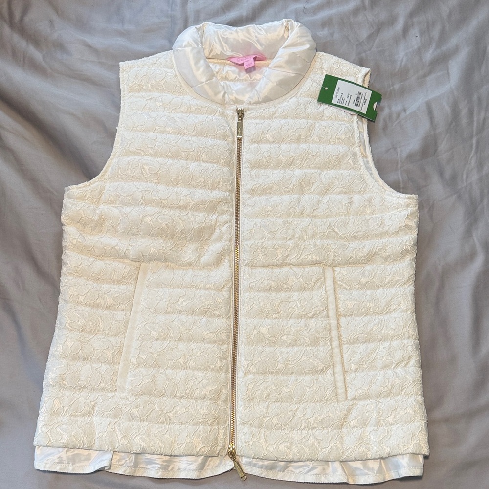 Lilly Pulitzer White Quilted Lace Puffer Vest